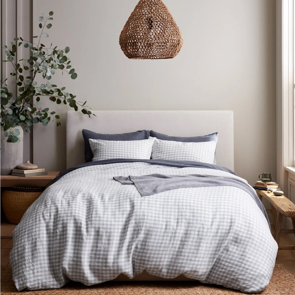 Quince Blue Gingham Queen Bedding Set
